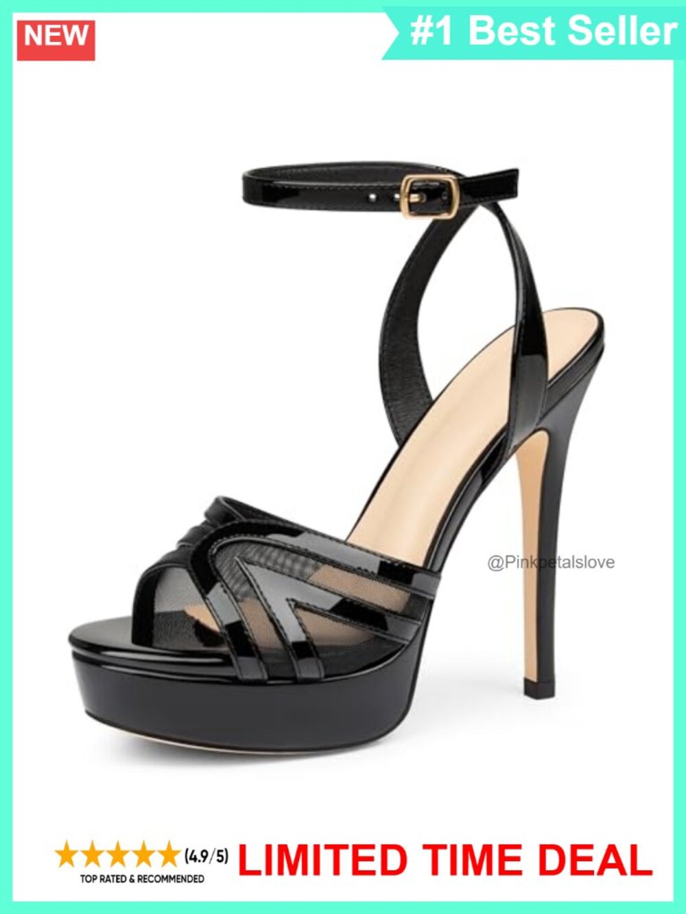 Women's Mesh Platform Stiletto Heeled Sandals Open Toe Ankle Strap Buckle
